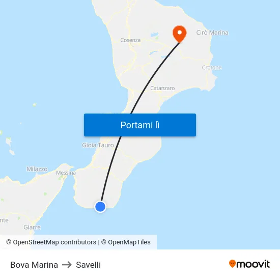 Bova Marina to Savelli map