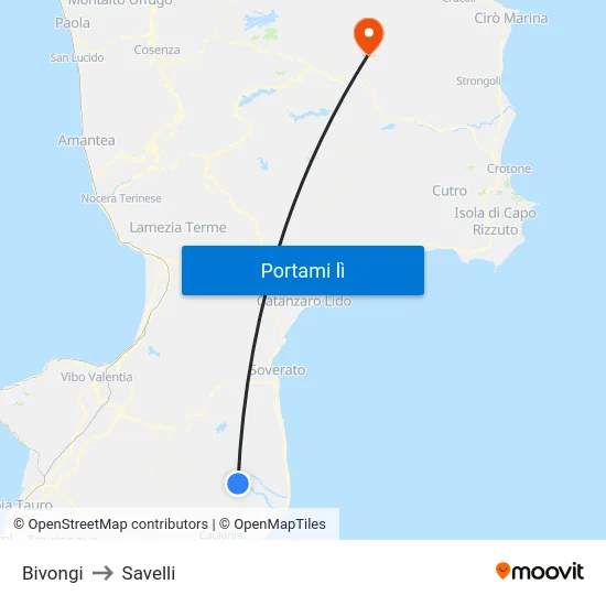 Bivongi to Savelli map