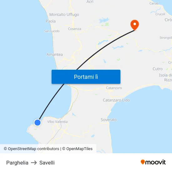 Parghelia to Savelli map