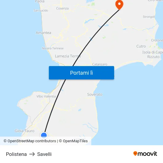 Polistena to Savelli map