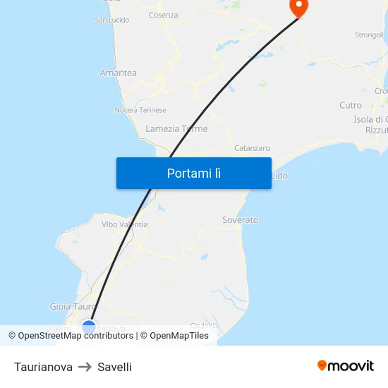 Taurianova to Savelli map