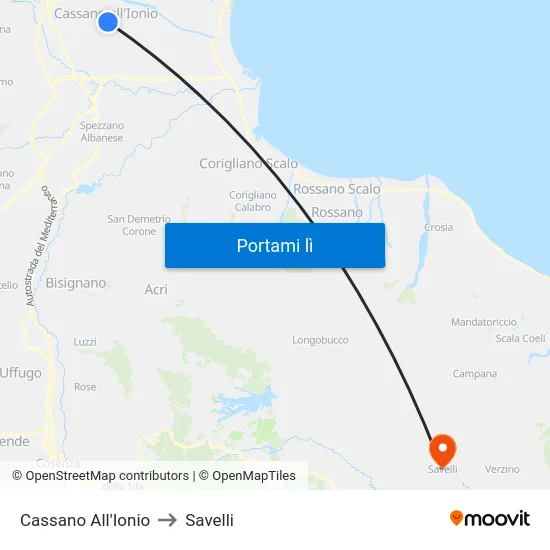 Cassano All'Ionio to Savelli map
