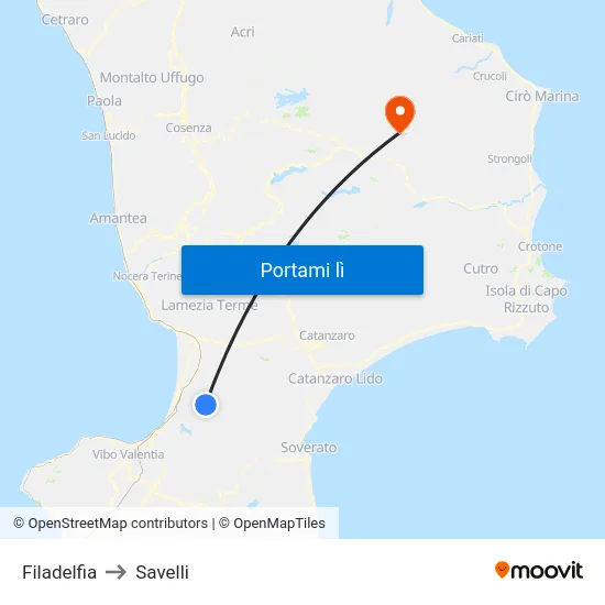 Filadelfia to Savelli map