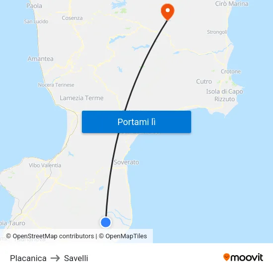 Placanica to Savelli map