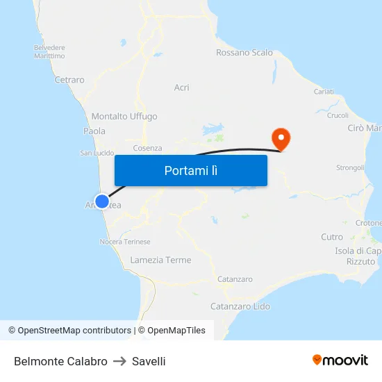 Belmonte Calabro to Savelli map