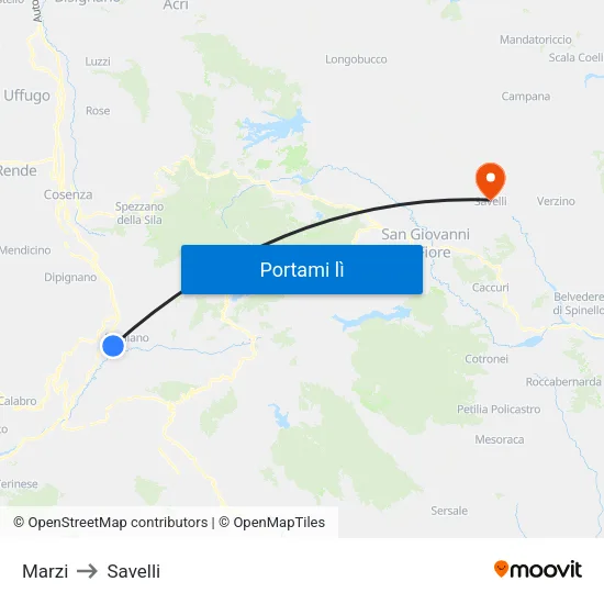 Marzi to Savelli map