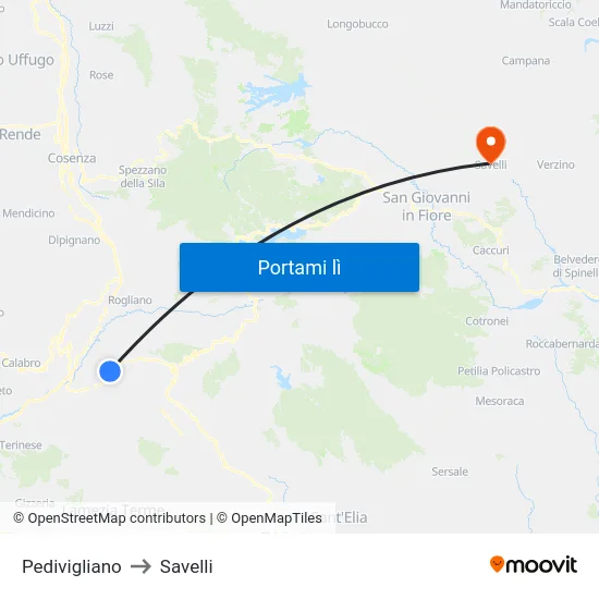 Pedivigliano to Savelli map