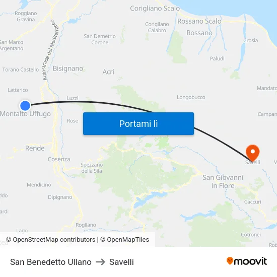 San Benedetto Ullano to Savelli map