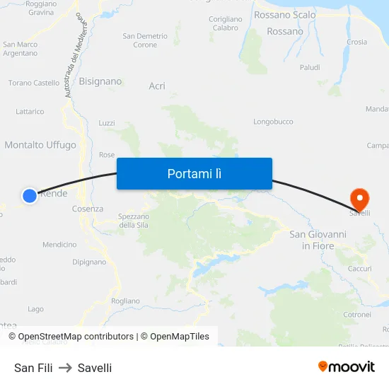 San Fili to Savelli map