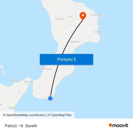 Palizzi to Savelli map