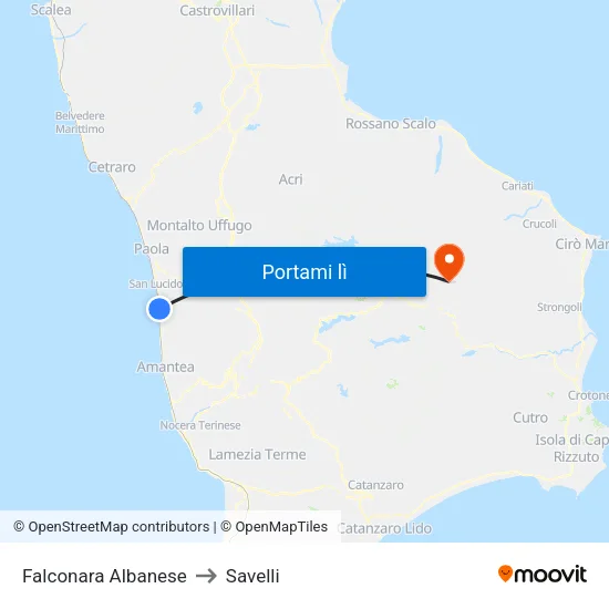 Falconara Albanese to Savelli map