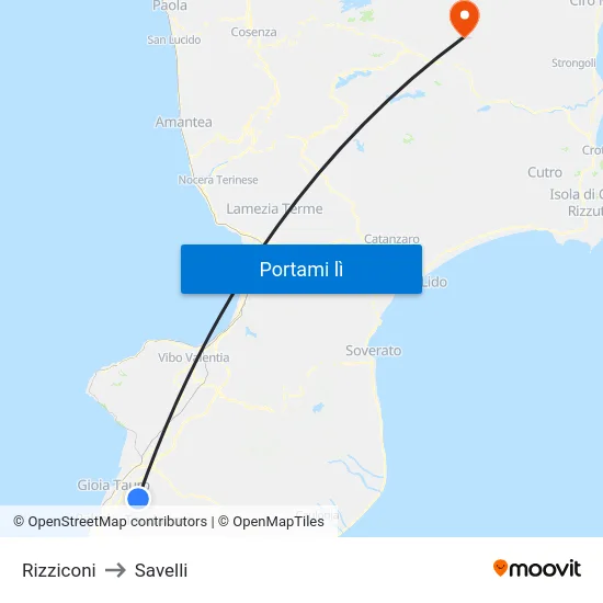 Rizziconi to Savelli map