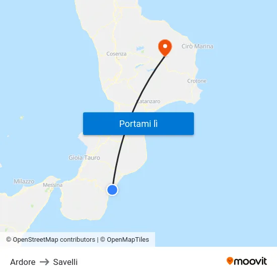 Ardore to Savelli map