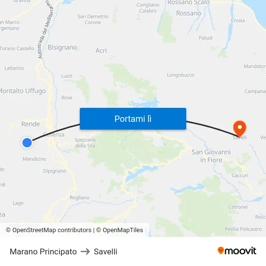 Marano Principato to Savelli map