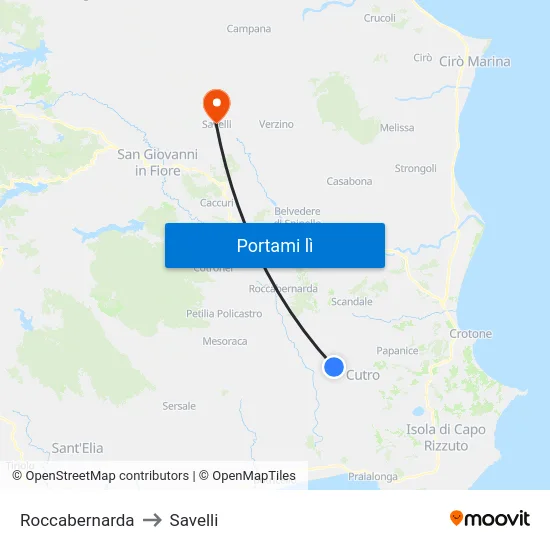 Roccabernarda to Savelli map