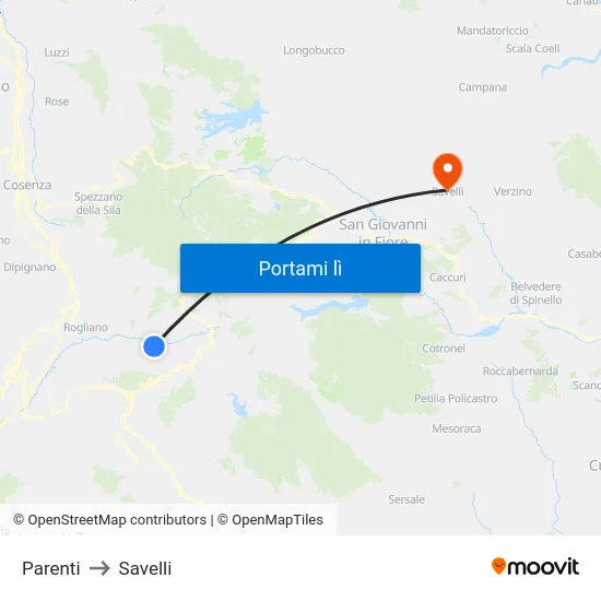 Parenti to Savelli map