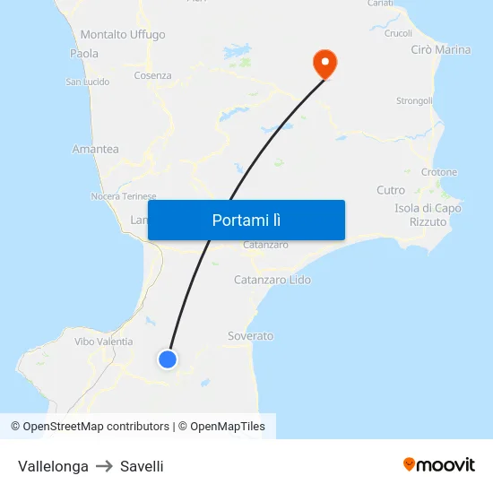 Vallelonga to Savelli map