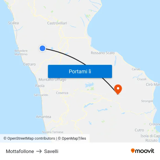 Mottafollone to Savelli map