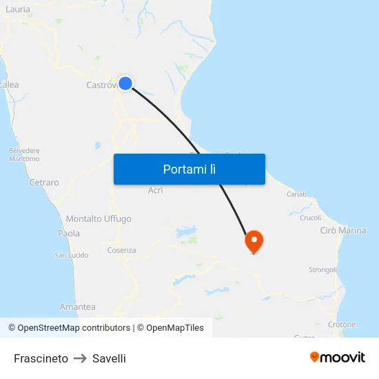 Frascineto to Savelli map