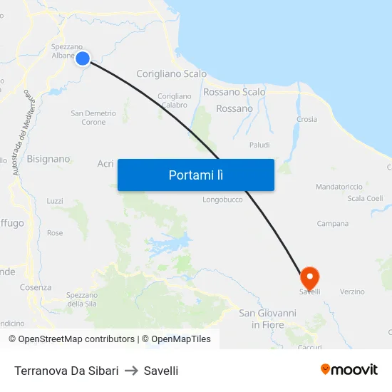 Terranova Da Sibari to Savelli map