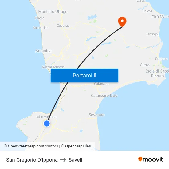 San Gregorio D'Ippona to Savelli map