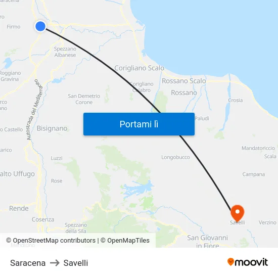 Saracena to Savelli map