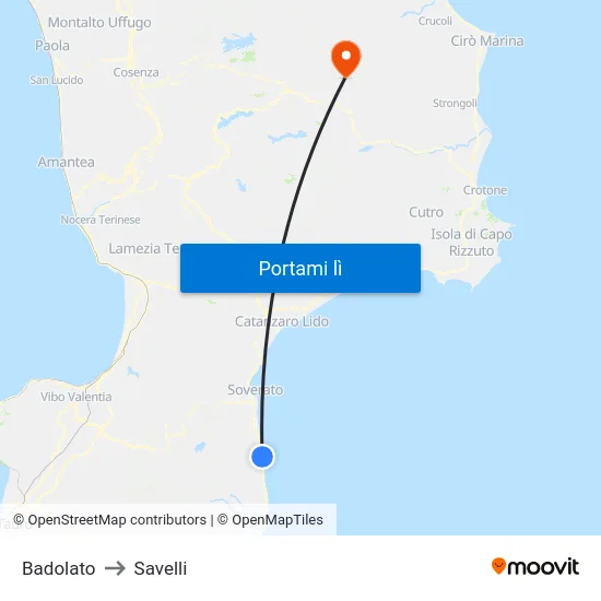 Badolato to Savelli map