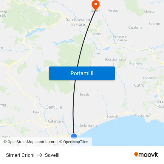 Simeri Crichi to Savelli map