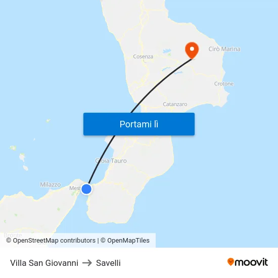 Villa San Giovanni to Savelli map