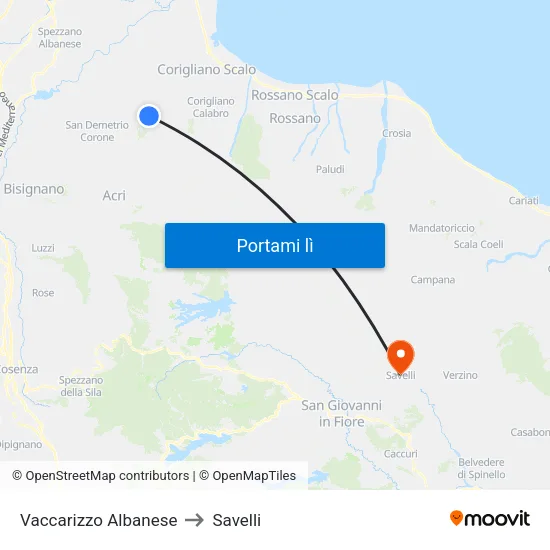 Vaccarizzo Albanese to Savelli map