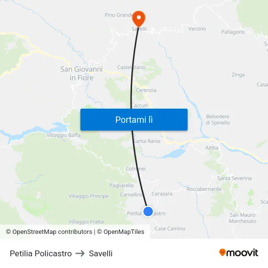 Petilia Policastro to Savelli map