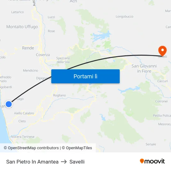 San Pietro In Amantea to Savelli map