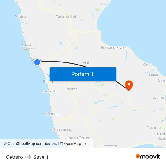 Cetraro to Savelli map