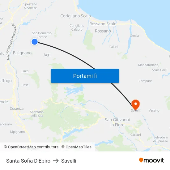 Santa Sofia D'Epiro to Savelli map