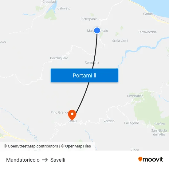 Mandatoriccio to Savelli map