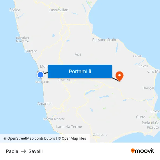 Paola to Savelli map