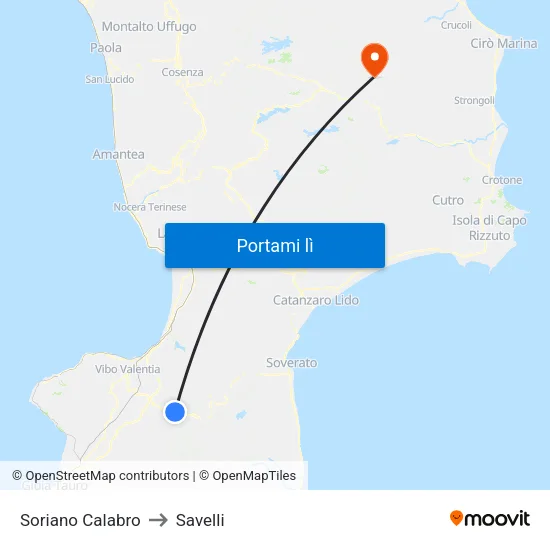 Soriano Calabro to Savelli map