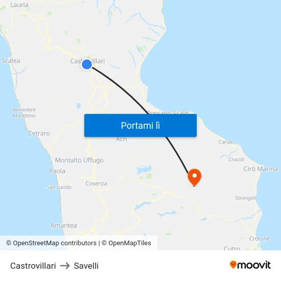 Castrovillari to Savelli map