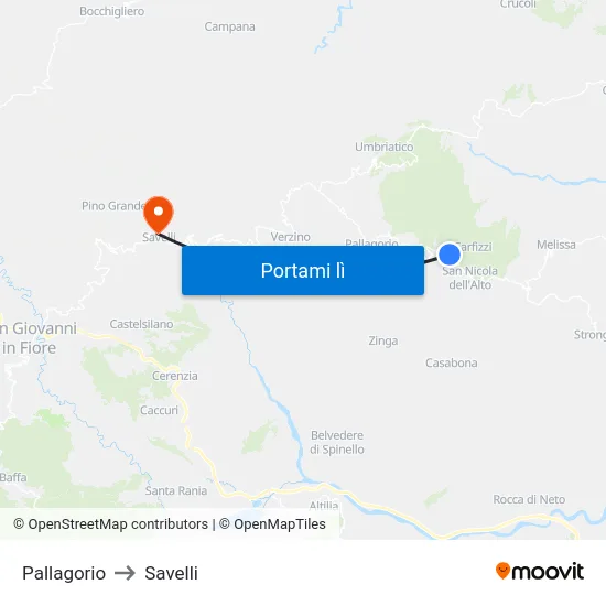 Pallagorio to Savelli map