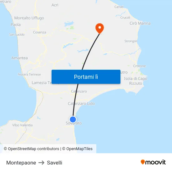Montepaone to Savelli map