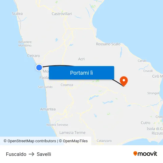 Fuscaldo to Savelli map