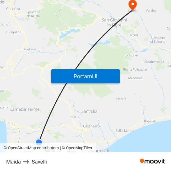 Maida to Savelli map