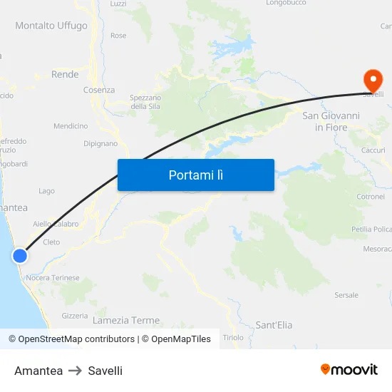 Amantea to Savelli map