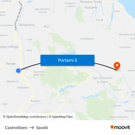 Castrolibero to Savelli map