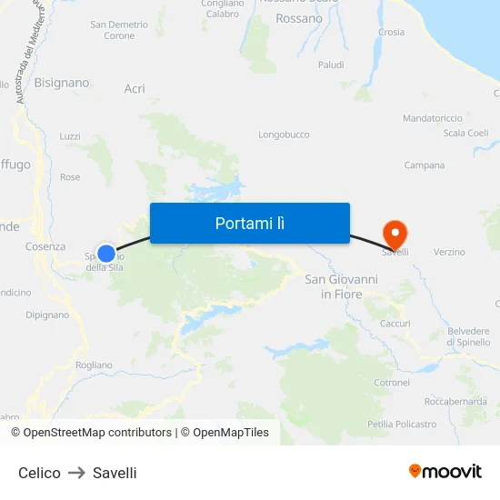 Celico to Savelli map