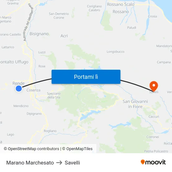 Marano Marchesato to Savelli map