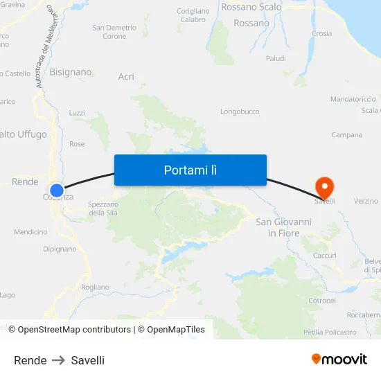 Rende to Savelli map