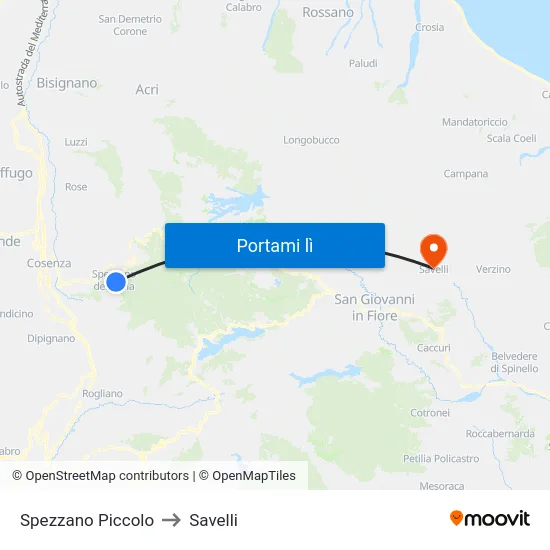 Spezzano Piccolo to Savelli map