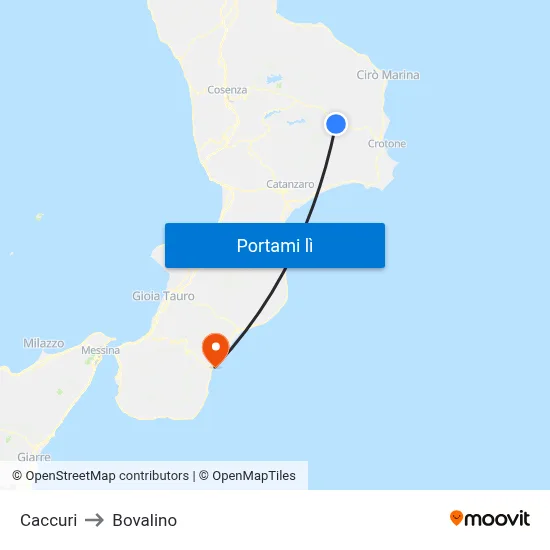 Caccuri to Bovalino map