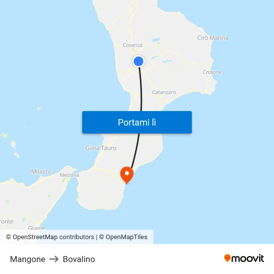 Mangone to Bovalino map
